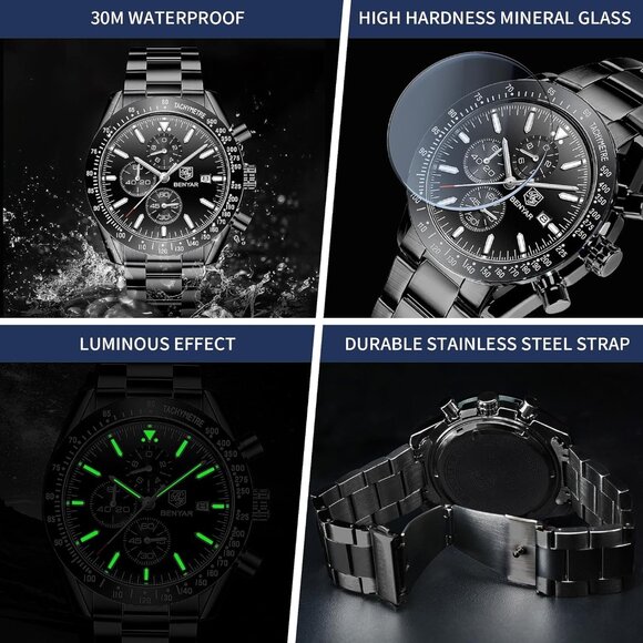 ⚡Watches for Men Analog Quartz Chronograph 30M Waterproof Sport Casual Fashion - Picture 4 of 9